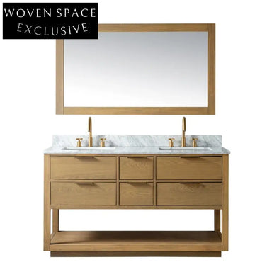 60-inch Modern Double Sink Bathroom Vanity Cabinet with Carrara Marble Top