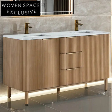 60-inch Modern Luxury Wooden Bathroom Vanity Cabinet with Carrara Marble Top