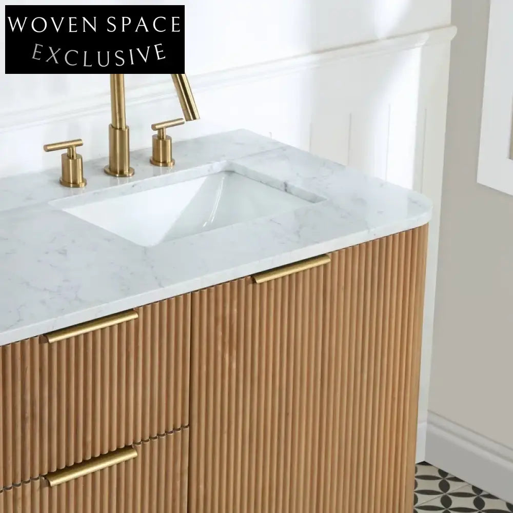 60-inch Modern Luxury Wooden Bathroom Vanity Cabinet with Carrara Marble Top