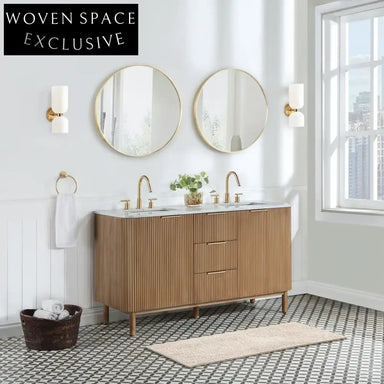 60-inch Modern Luxury Wooden Bathroom Vanity Cabinet with Carrara Marble Top