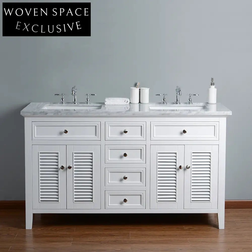 60 Inch Modern White European Style Bathroom Vanity Cabinet Set