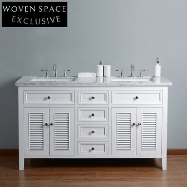 60 Inch Modern White European Style Bathroom Vanity Cabinet Set