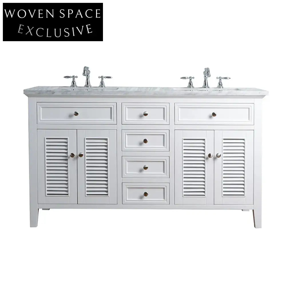 60 Inch Modern White European Style Bathroom Vanity Cabinet Set