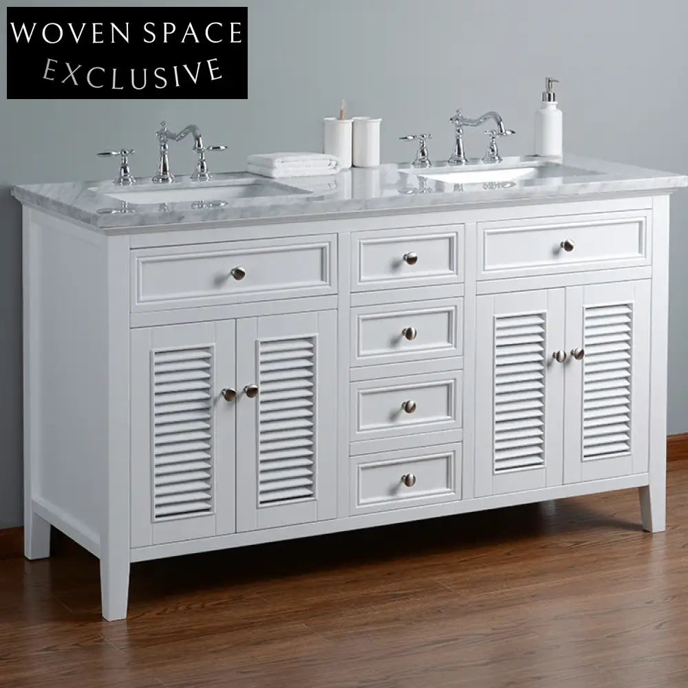 60 Inch Modern White European Style Bathroom Vanity Cabinet Set