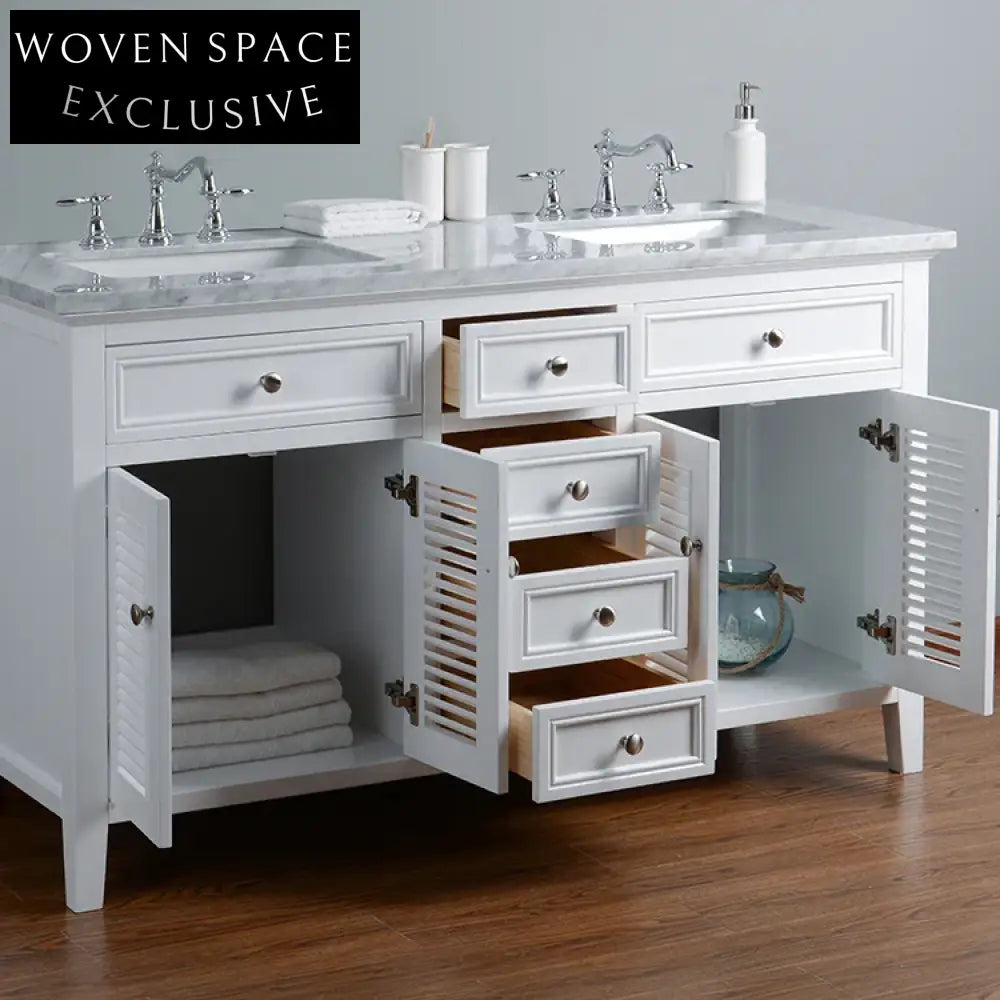 60 Inch Modern White European Style Bathroom Vanity Cabinet Set