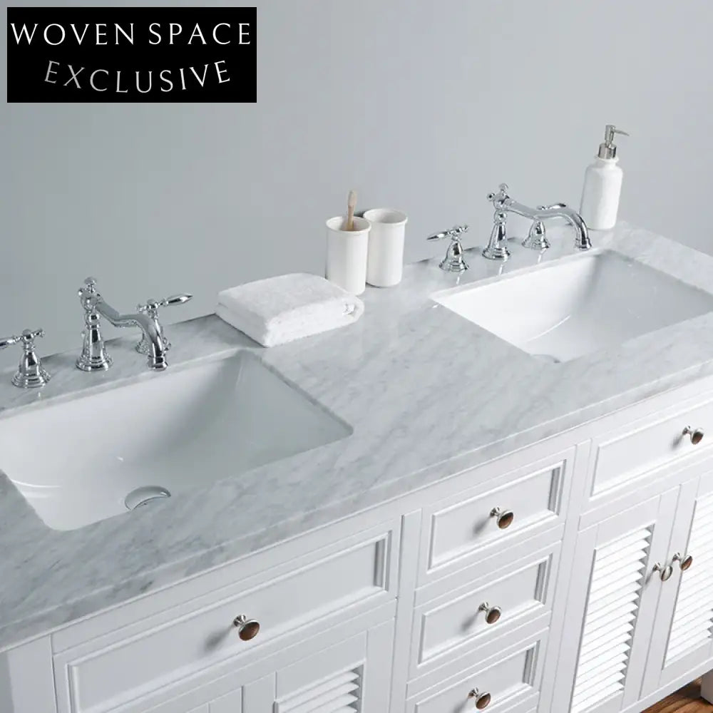 60 Inch Modern White European Style Bathroom Vanity Cabinet Set