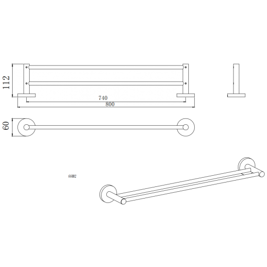 LUCID PIN Series Brushed Brass Double Towel Rail 750mm