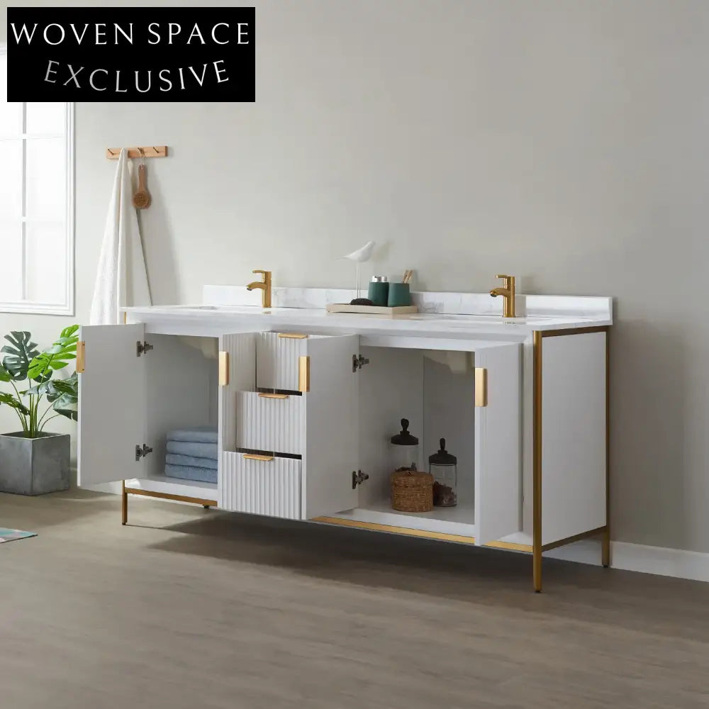 72-Inch Modern Bathroom Vanity Cabinet with Soft-Close Drawers and Basin