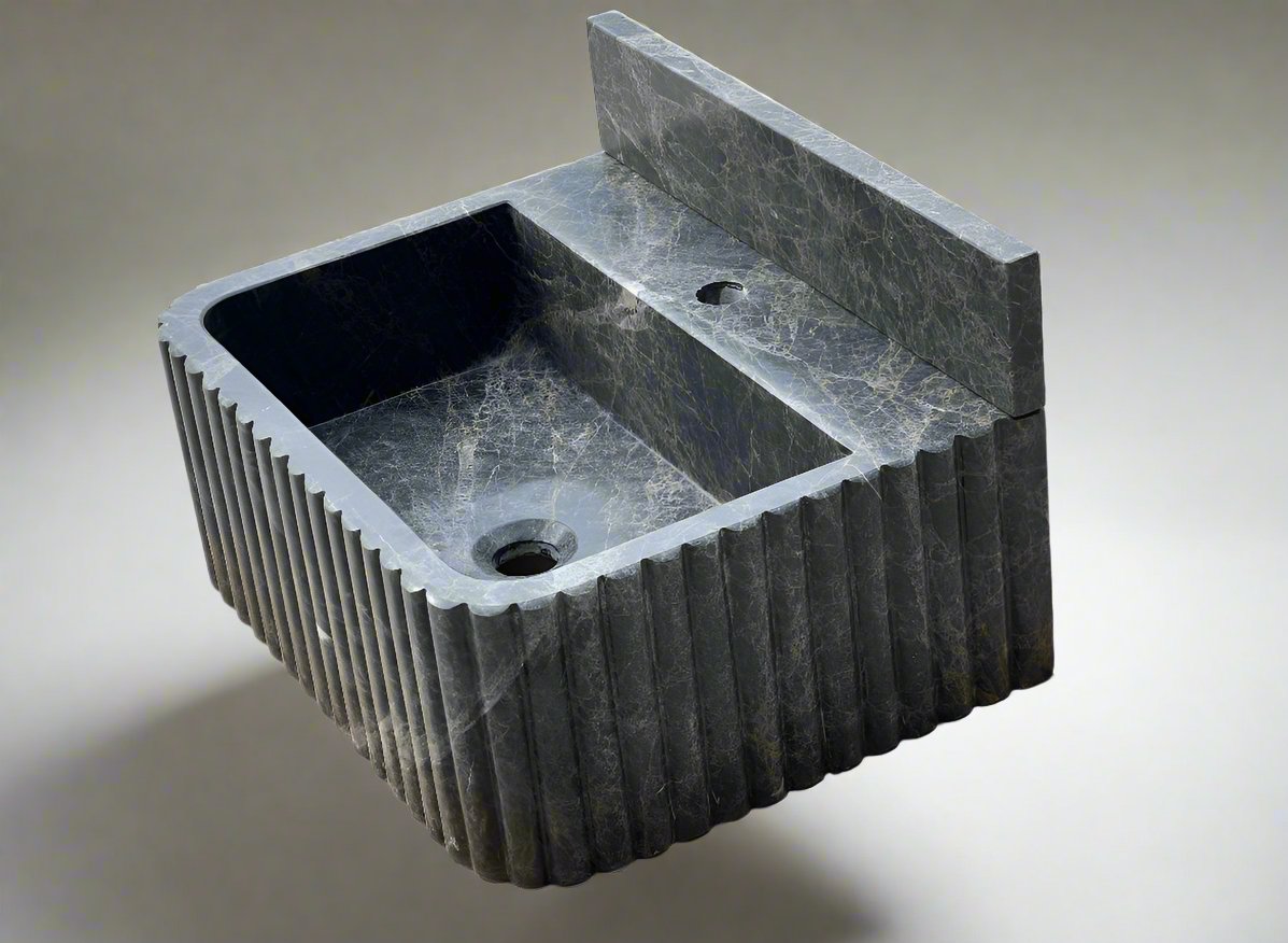 Bianca Black ribbed Bayat backsplash marble sink