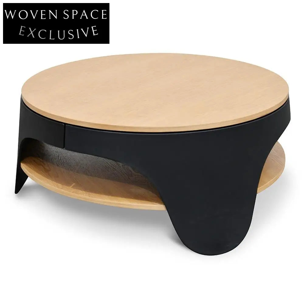82cm Round Coffee Table - Natural - Black