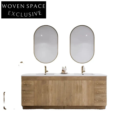 84-inch Solid Wood Double Sink Bathroom Vanity Cabinet with Soft-Close Drawers