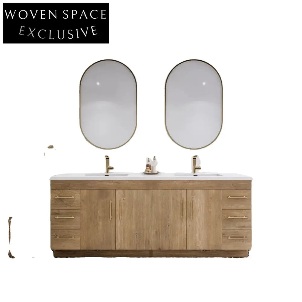 84-inch Solid Wood Double Sink Bathroom Vanity Cabinet with Soft-Close Drawers