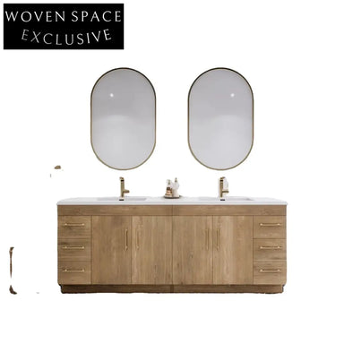 84-inch Solid Wood Double Sink Bathroom Vanity Cabinet with Soft-Close Drawers