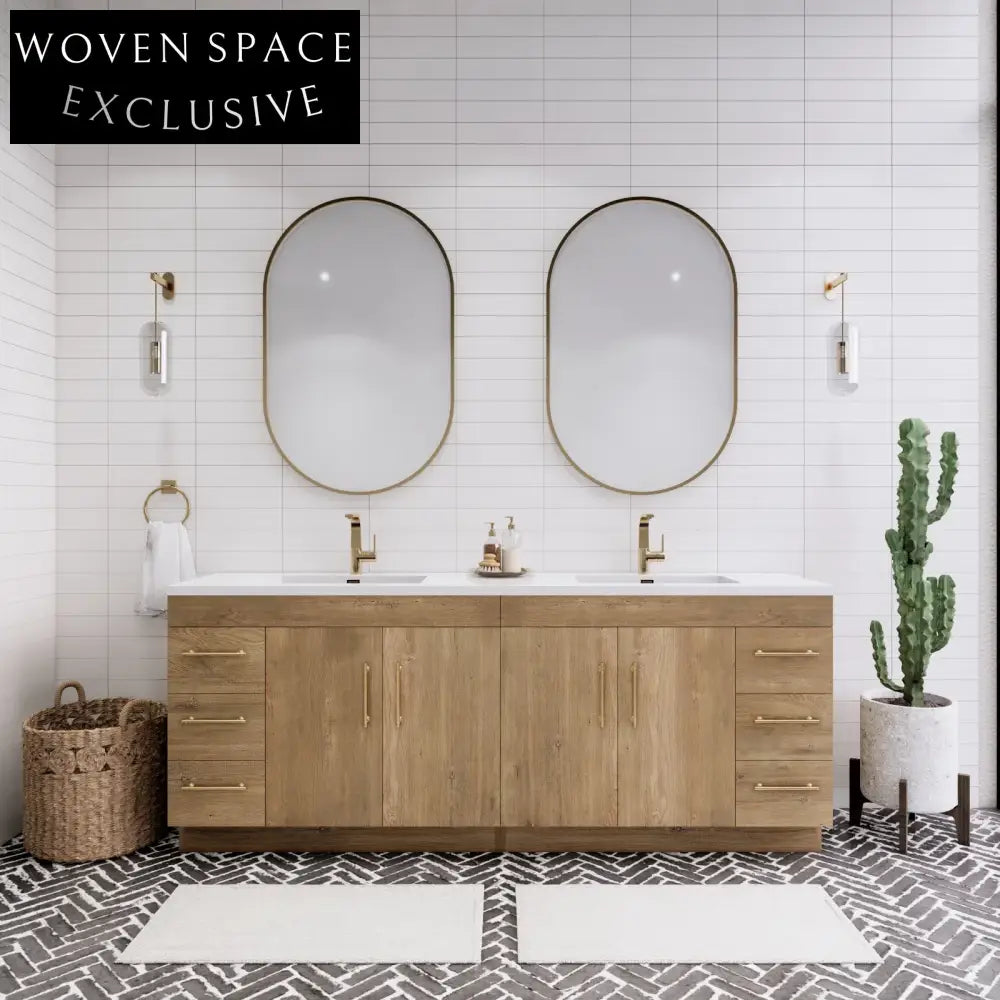 84-inch Solid Wood Double Sink Bathroom Vanity Cabinet with Soft-Close Drawers