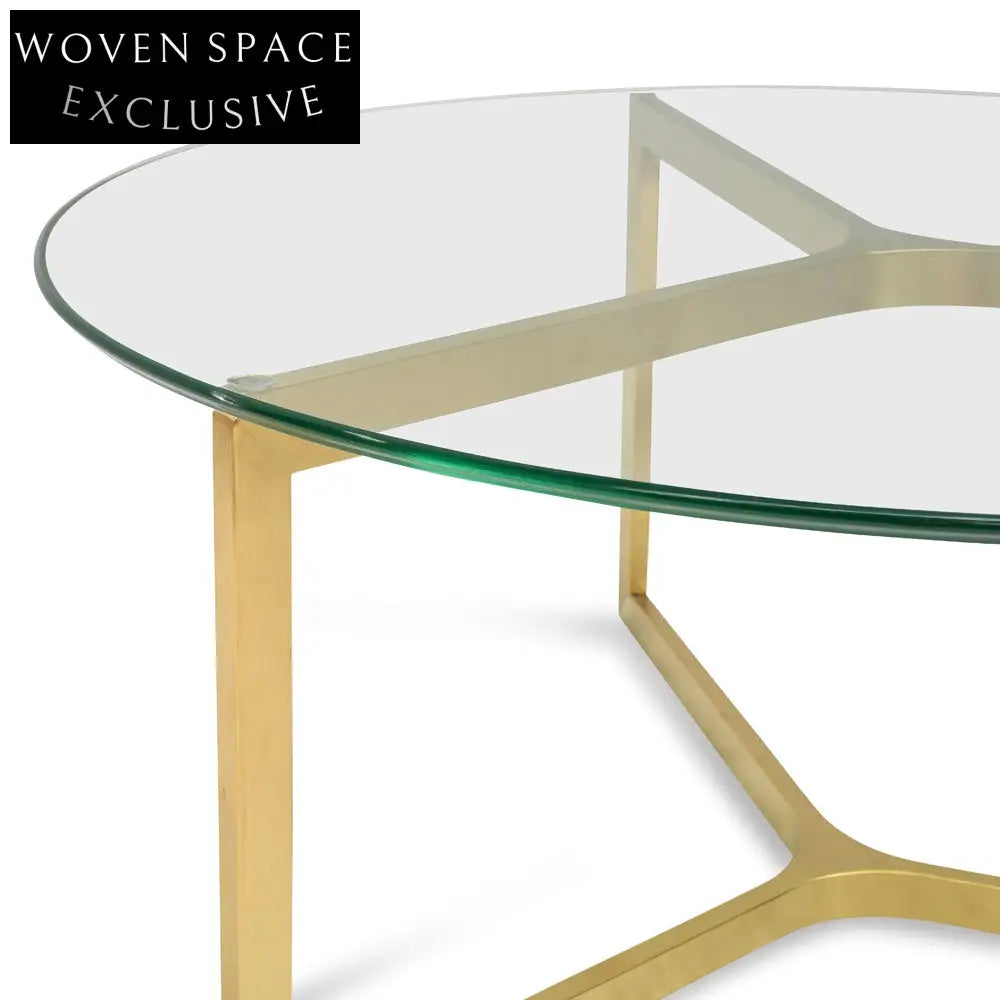 85cm Glass Round Coffee Table - Gold Base Coffee Tables