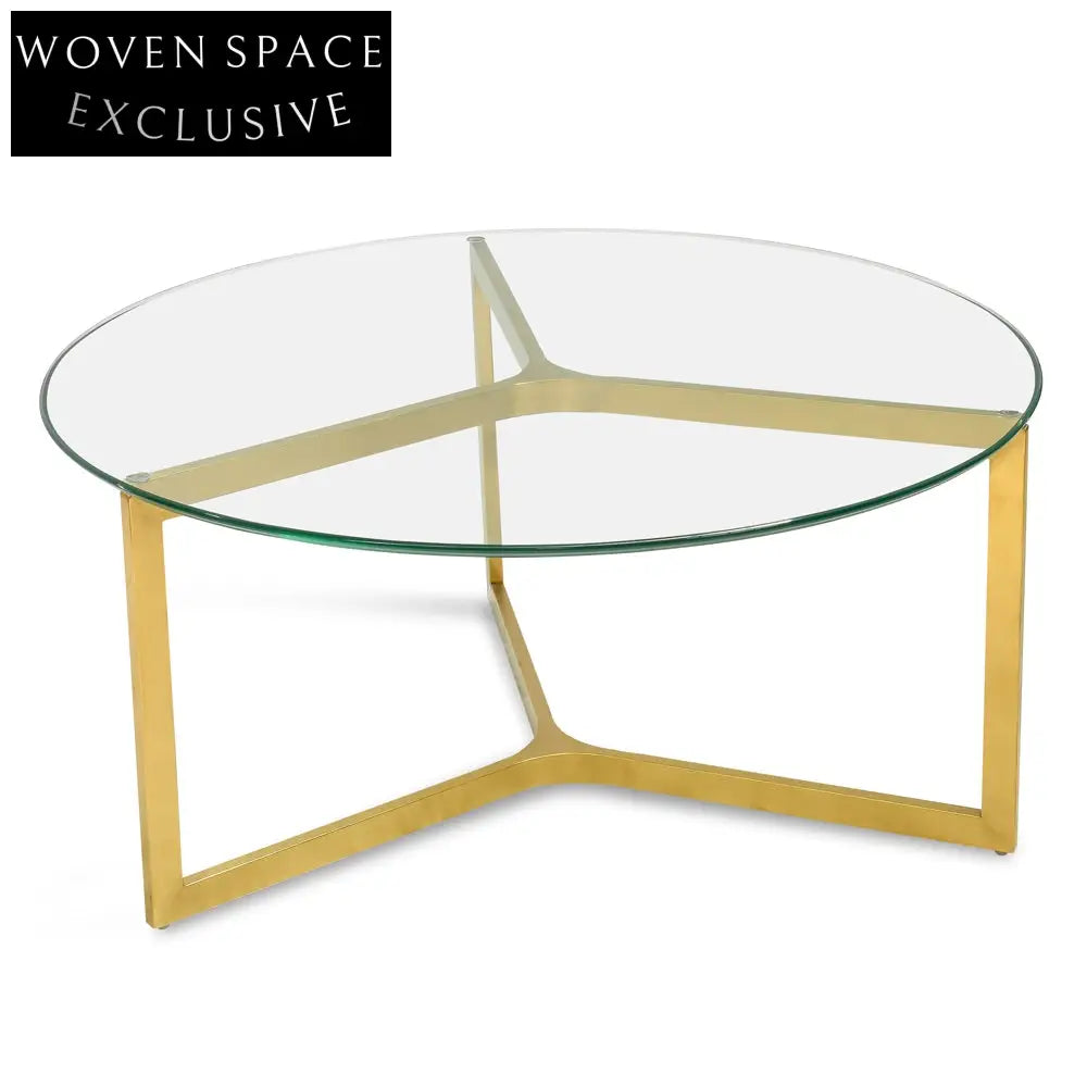 85cm Glass Round Coffee Table - Gold Base Coffee Tables