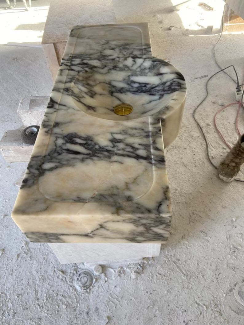 Pietro Violet Wall-Mounted Marble Sink, Natural Stone Vanity