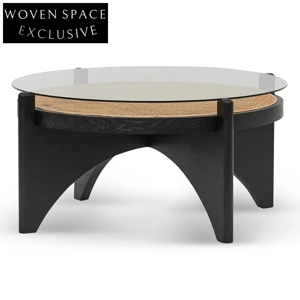 96cm Round Glass Coffee Table - Black