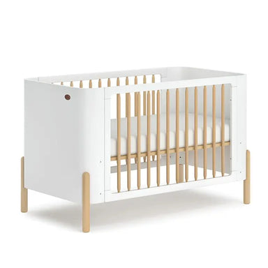 Modern White Convertible Baby Crib Teak Wood Legs Safe Nursery Furniture