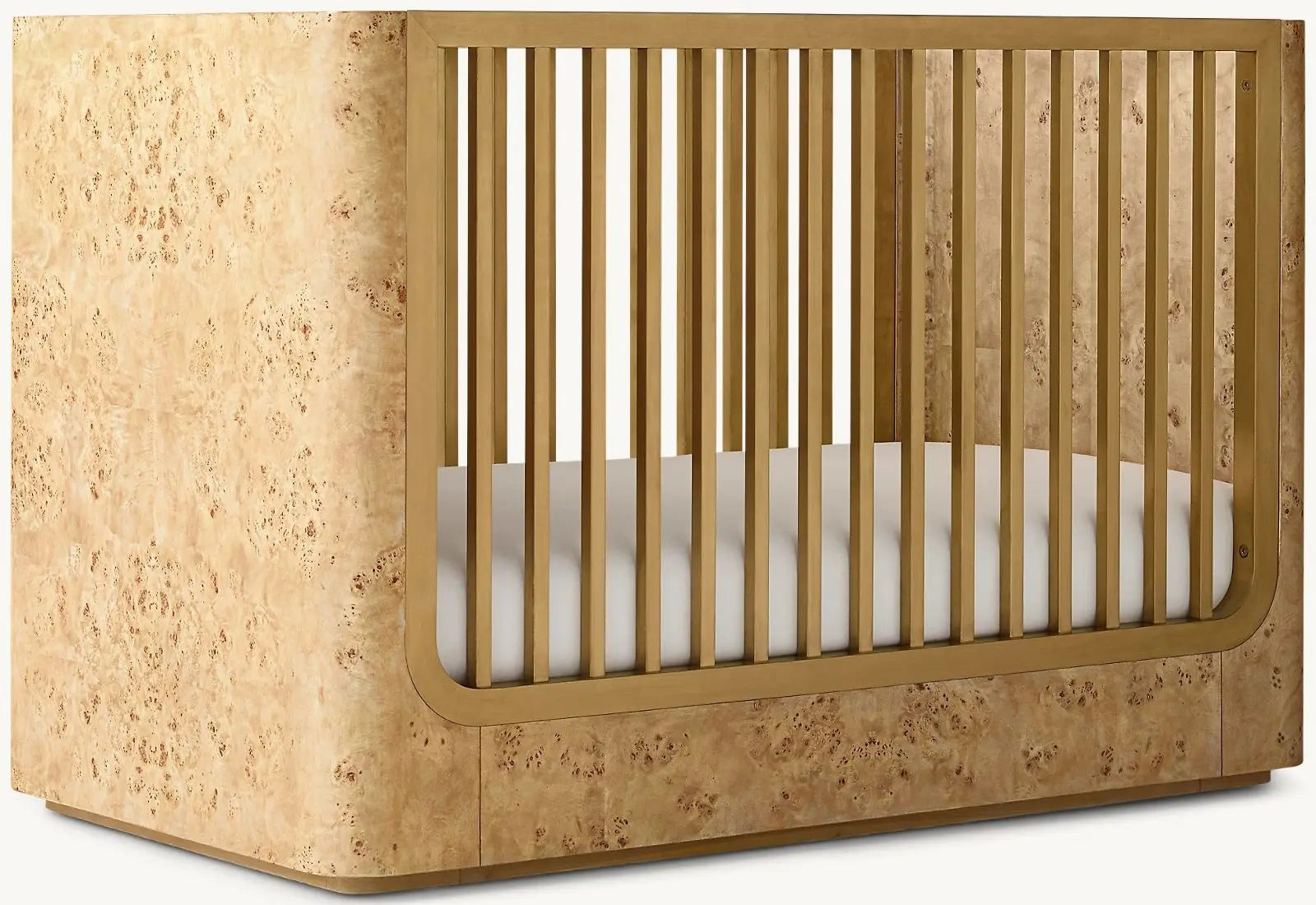 Luxury Convertible Teak Baby Crib, Burl Wood Accents, Sustainable Nursery Cot