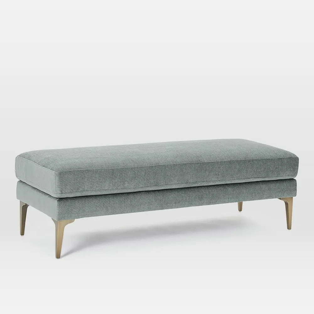 Modern Velvet Ottoman Bench, Gold Stainless Steel Legs, Elegant Living Room Footstool