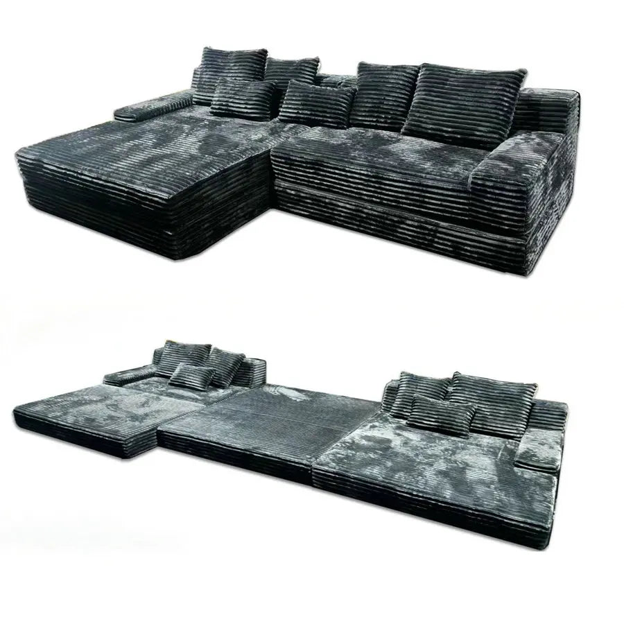 Modern Empty Corduroy L-Shape Bubble Sofa, Compressed for Hotel Comfort