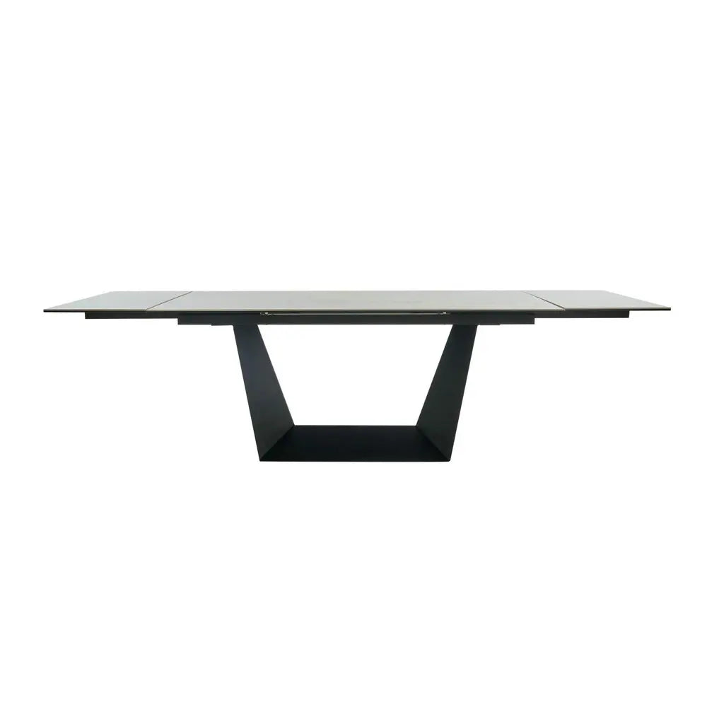 Modern Extendable Ceramic Top Dining Table, Space-Saving Metal Rectangular Restaurant Set