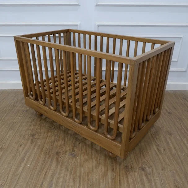 Elegant Teak Wood Baby Crib: Natural Finish, Adjustable, Safe & Customization Available