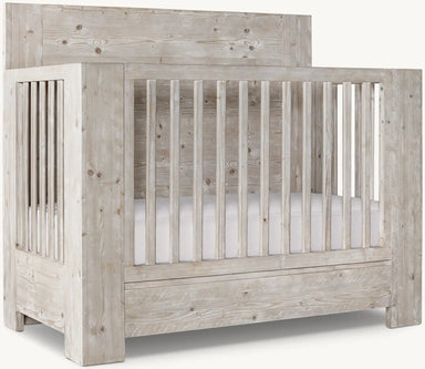 Durable Teak Wood Convertible Baby Crib, Weathered Gray Rustic Nursery Cot