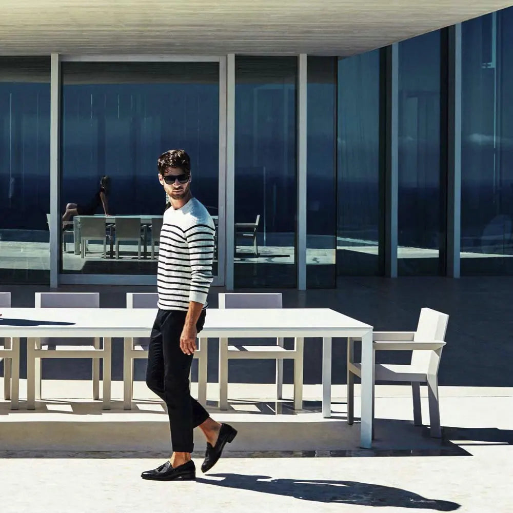 Modern Durable Rectangular Dining Table, HPL Laminated Top, Sturdy Metal Frame