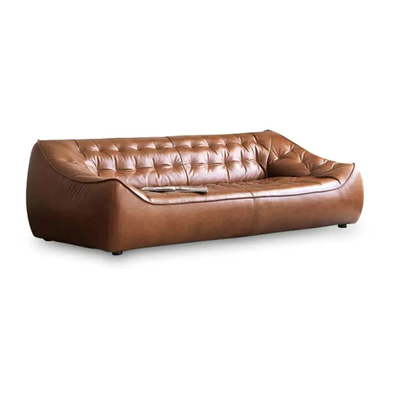 Mid-Century Modern Tan Synthetic Leather 3-Seat Sectional Sleeper Sofa Couch