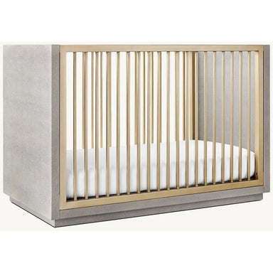 Luxury Teak Wood Baby Crib with Gold Accents, Modern Convertible Nursery Cot