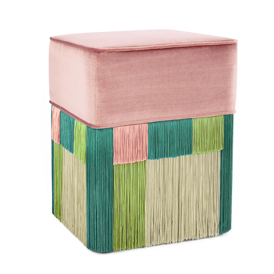 Elegant Velvet Storage Ottoman Pouf Footstool with Fringes for Modern Resorts