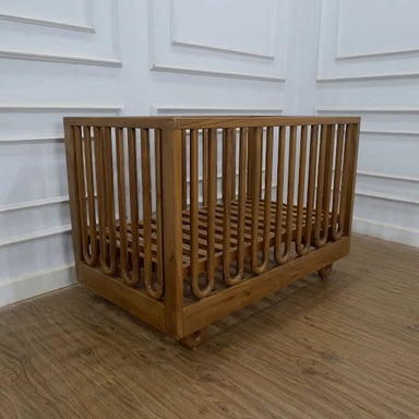 Elegant Teak Wood Baby Crib: Natural Finish, Adjustable, Safe & Customization Available
