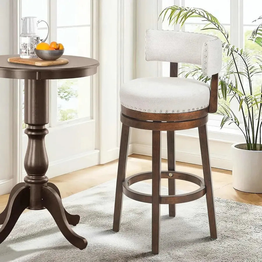 Luxury Modern Adjustable Swivel Upholstered Wood Counter Height Bar Stool