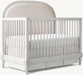 Opulent Victorian Convertible Baby Crib Distressed White Upholstered Mahogany Wood