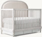 Opulent Victorian Convertible Baby Crib Distressed White Upholstered Mahogany Wood