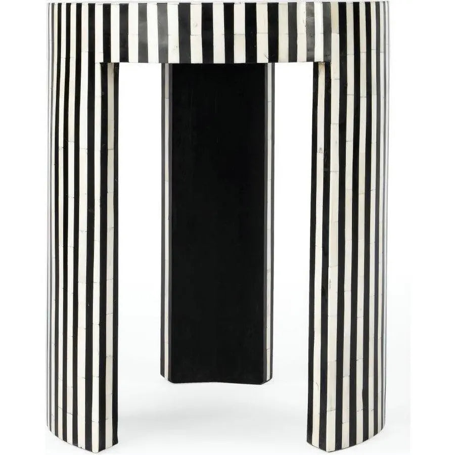 Hand-Cut Bone Inlay Round Coffee Table - Black & White Accent