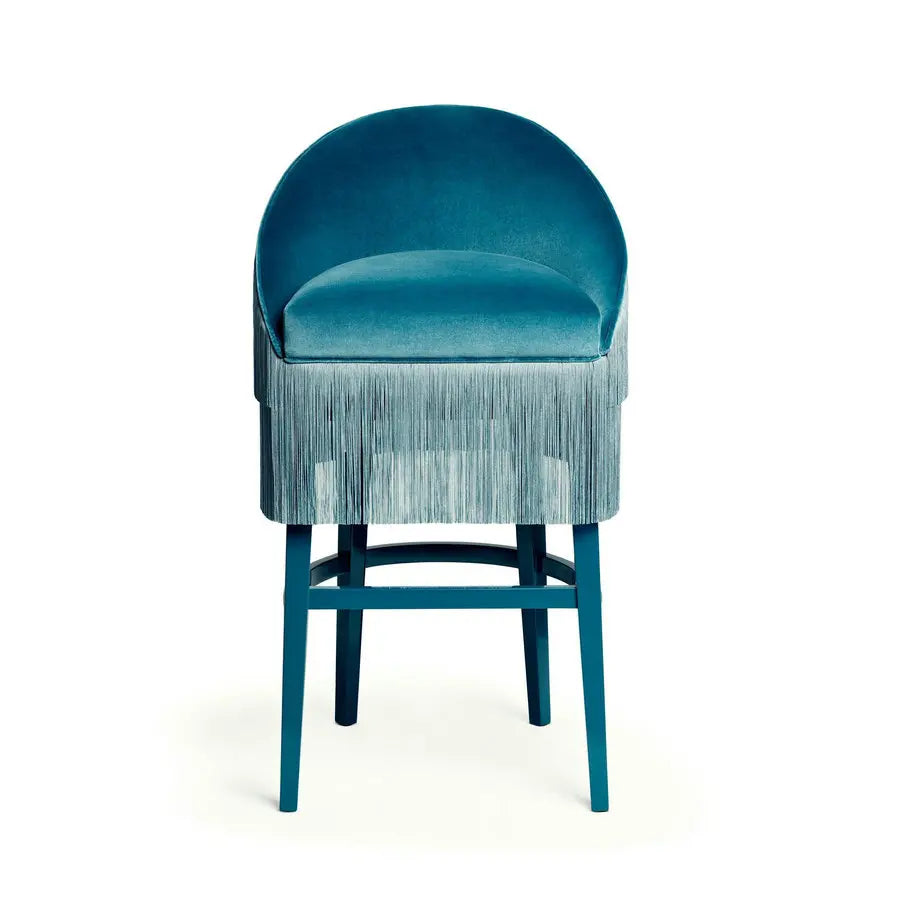 Elegant Nordic Velvet Bar Stool with Fringes, Gold Metal Base, Counter Bar Height