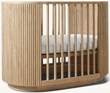Luxury Modern Oval Teak Wood Convertible Baby Crib Nursery Infant Bed