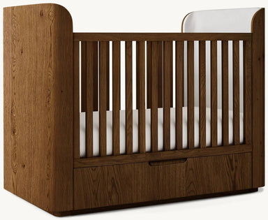 Premium Solid Teak Wood Convertible Baby Crib, Storage Drawer Nursery Bed