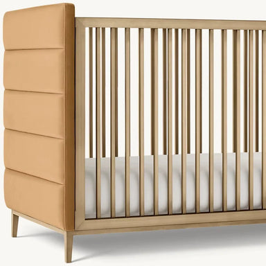 Luxury Teak Wood Crib: Convertible Modern Design with Padded Ends for Infants