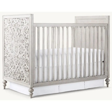 Artisan Carved Distressed White Mahogany Baby Crib - Victorian Nursery Cot