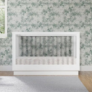 Modern White Convertible Baby Crib Clear Panels, Premium Mahogany Wood Nursery