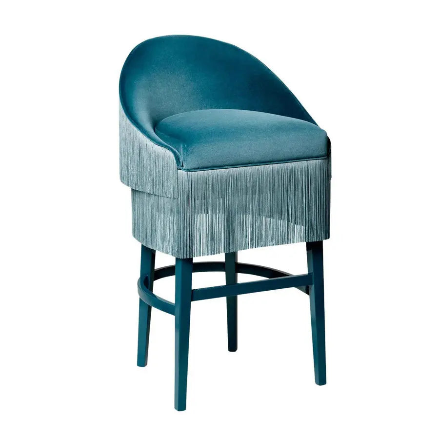 Elegant Nordic Velvet Bar Stool with Fringes, Gold Metal Base, Counter Bar Height