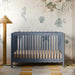Premium Mahogany Convertible Baby Crib - Muted Blue Coastal Toddler Bed