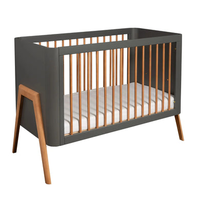 Elegant Mid-Century Modern Convertible Baby Crib, Teak Wood Nursery Cot