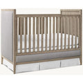 Modern Solid Teak Wood Convertible Baby Crib with Grey Upholstered Panels