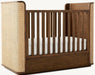 Mid-Century Modern Mahogany Wood Convertible Baby Crib with Cane Storage