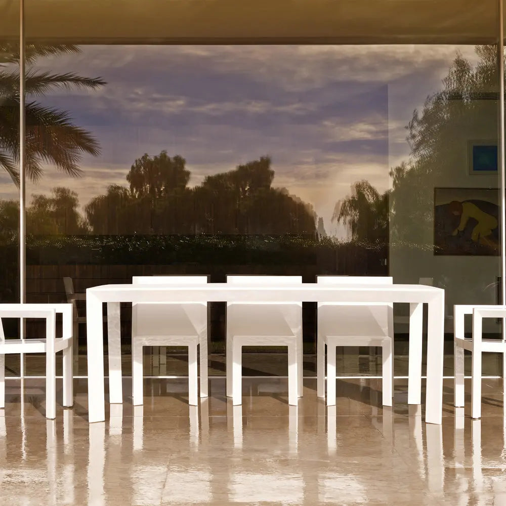 Modern Durable Rectangular Dining Table, HPL Laminated Top, Sturdy Metal Frame